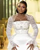 Strapless Mermaid Fashion Wedding Dresses Full Sleeve Bridal Gowns Plus Size Sexy Beading Crystal Dress Vestido De Novia