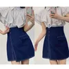 Kjolar kuzuwata ankomst japansk mujer faldas sommar slits denim kjol hög midje knapp smala kulottar solida mode mini jupes 230321