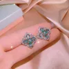 2023 yeni lüks yeşil taş elmas saplama küpeler için küpeler kızlar tatlı yonca tasarımcısı kristal parlayan bing küpe küpeler kulak yüzük kolyeler düğün takılar