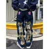 Herr jeans Men Letter Star Print Y2K Jeans American Style Hip Hop High midja Löst lager Straight dragkedja Fashion Pants Trend 230321