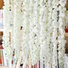 Decorative Flowers Encryption White Wisteria Chlorophytum (3 Stems/Piece) 145cm/57" Length Artificial Silk Flower String For Wedding