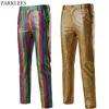 Herrbyxor Rainbow Plaid paljett Glitter Pants Men 70s Party Disco Dancer Singer Singer Trousers Mens Nightclub DJ Stage Prom Pantalones Hombre 3XL 230320