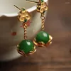 Orecchini pendenti in oro antico intarsio artigianale fiore di diaspro naturale Hetian per le donne gioielli in stile cinese vintage con perline Ruyi Eardrop