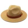 Wide Brim Hats Natural Soft Shaped Straw Hat Summer Women/Men Beach Sun Cap UV Protection Fedora