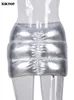 Jupes XIKTOP Punk Argent Mini Femmes Été Printemps Sexy Couleur Claire Invisible Zipper Solide Y2K Slim Bubble Party Clubwear 230321