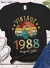 wangcai01女性用Tシャツヴィンテージ1981オリジナルパーツTシャツ40歳40歳の誕生日プレゼントアイデア女性女の子ママ妻娘面白いレトロティーシャツ0321H23