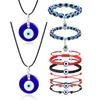 Necklace Earrings Set Punk Fashion Devil's Eye Pendant For Women Hip Hop Blue Eyes Hamza Stretch Adjustable Bracelet Jewelry Lover Gifts