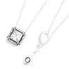 Square Sparkle Halo Necklace Real Sterling Silver for Pandora CZ Diamond Wedding designer Jewelry For Women Girlfriend Gift Link Necklaces with Original Box Set