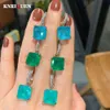 Ear Mankiet Knriquen Vintage 12*12 Paraiba Tourmaline Szmaragdowy kamień szlachetny Kolczyki dla kobiet przyjęcie koktajlowe Fine Jewelry Prezent 230320