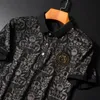 Moda masculina camisa polo de luxo impressão carta leopardo chá manga curta moda casual masculino verão wear