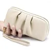 Portefeuilles en cuir de vache pour femmes, Long sac à main en cuir souple pour téléphone portable, grande capacité, pochette froissée de marque