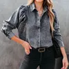 Kadınlar bluzlar Vintage Streetwear Uzun Kollu Blon Sonbahar Moda Mizaç Dönüşü Down-Down Office Üst Dirençli Bayanlar Denim