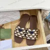 2023 Designer Brand Embroidered Fabric Slippers Flat Slides Black Beige Pink Mules Sandals Size 35-42 With Box