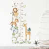 Wall Stickers Watercolor Africa Animals Elephant Giraffe Tropical Leaves Height Growth Chart Ruller Nursery Decals PVC 230321