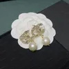 Neue 18K -Ohrringe mit luxuriösem Luxusmarken für Frauen Designer Schmuck Doppelbuchstaben Hütte Clip -Kette Geometrisch berühmte Kristallohrring Hochzeitsfeier Jewerlry