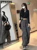 Calça feminina capris wtempo mulheres calças de perna larga streetwear y2k versão coreana
