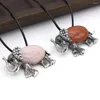 Pendentif Colliers Pierre Naturelle Collier Vintage Éléphant Forme Blanc Shell Agate Rose Quartz Améthyste Opale Alliage Pour Femmes Homme