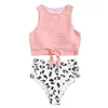 Women's Swimwear Women's Bikini Set Two Piece Knot Front Crop Top Swimsuit With Floral Bottom Swimming Shorts Boys