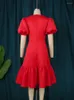 Sukienki w rozmiarze Plus Red sukienki Kobiety świąteczne przyjęcie pół rękawie Midi szaty głębokie V Szyjka Siatka Linia plisowana żeńska afrykańska suknie