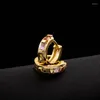 Hoop Earrings Fashion Pave Square Colorful Zirconia Real Yellow Gold Filled Charm OL Lady's Huggie