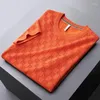 Men's Sweaters Light Luxury High Sense Ice Silk Knitted Short Sleeve T-shirt Slim Fit Youth Lattice Round Neck Half Summer Thin