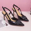 New dress shoes Sandals flat sandal Metal Buckle High Heel Shoes Brand Genuine Leather Pointed Toe Thin Heels women fashion summer Shallow Single Shoes size 35-42