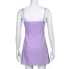 Robes décontractées Y2k esthétique violet Mini robe douce à lacets Kawaii e-fille en mousseline de soie été pour les femmes 2023 Sexy manches vêtements de fête