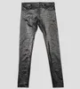 Męskie spodnie mężczyźni seksowne wzorzyste sztuczne skórzane chude motocyklowe spodnie Stylowe