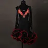 Scena zużycie 2023 Kobiety Kobiety Łacińska sukienka taneczna Czarnoczerwony haft Diamentowe akcesoria Chacha Rumba samba tango flamenco