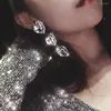 Dangle Earrings Exaggerated Rhinestone Three Big Heart Pendant Drop Stud Jewelry For Women Luxury Crystal Long Charms