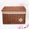 Storage Boxes Bins Basket Storage Wicker Woven Box Rattan Baskets Seagrass Bins Organizer Lid Fruit Sundries Picnic Bin Rectangular Lids Closet 230321