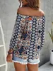 Damesblouses ayualin rayon bloemenprint blouse boho zomer 2023 sexy off schouder lange mouw shirts voor vrouwen strand dragen losse tops