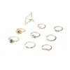 S3525 bijoux de mode Knuckle Ring Set or vert strass anneaux empilables Midi anneaux ensembles 9 pièces/ensemble