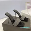 Strasssteine, eckige Zehenkappe, silberfarbene Mule-Sandalen, Absätze, Slip-On-Schuhe mit offenem Absatz, Damen-Luxus-Designer-Lederlaufsohle, Abendschuh, 10 cm Fabrik-Schuhwerk