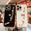 Luxury 6D Love Heart Chromed Cases for iPhone 14 Pro Max 13 12 11 X XR XS 8 7 Plus Fashion Bling Plating Metallic Wrist Chian Strap Pearl Armband Soft TPU Phone Back Cover Cover