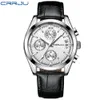 Crrju Men Military Watches Male Black Dial Business Quartz Watch Men's Leather Strap防水時計日Multifunction275D