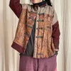 女性用ジャケット2023冬のアートスタイルの手作りの女性の長袖レトロショートジャケットパッチワークコットンとリネンシングルブレストパッド入り