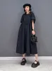 Casual Dresses Shengpalae Green Pleated Dress Women Lose Solid Color Simple Style O-Neck Kort ärm Robe Summer Fashion 5SD203 230321