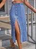 Skirts Denim Skirt Fashion Button Irregular Slit High Waist Mid Length Sexy Casual Women 230321