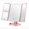 Infitrans 3 vouwen verlichte ijdelheid make -up compacte spiegel 1x/2x/3x vergroting 22 LED heldere tafel spiegels aanraakscherm 180 verstelbare rotatie draagbaar