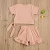 Completi di abbigliamento 2020 New Summer 03Y Toddler Kid Baby Girl 2Pcs Set Side Bow Tinta unita Manica corta Top Pantaloncini con coulisse svasati Infant Outfit Z0321