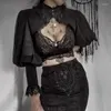 Damskie bluzki gotyckie czarne wierzchołki szykowne santer Retro Cropped koszule 2023 Summer Cool Stand Flar Fashion Blusa feminina