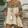 Tute da donna Summer Leopard Patchwork Completi Set Camicia in lino di cotone Top e pantaloncini larghi Abito casual manica 3/4 Vintage Donna due pezzi P230307