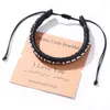 Popular Black Leather Morse Code Charm Bracelet for Lovers Gift
