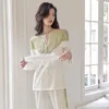 Carpets Spring Green Women Pajamas Set Elegant White Lace Sleep Wear Casual Satin Long Sleeve Trouser Home IAMQ_Qwency