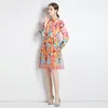 Dresslong Rękaw z nadrukiem butikowym koronkową patchworkową koszulką 2023 Spring Autumn Floral Sukienka High-end Temperament Sukienki marszcze