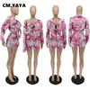 Women's Tracksuits CM.YAYA Elegant Paisley Tracksuit Long Sleeve Lapel Shirt and Shorts with Strapless Bra Street 3pcs Two Piece Set Outfit P230307