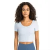 new lululemenly product launched pleated yoga top sports short sleeved fashionable and versatile slim fit shirt running fitness sportswear womens T-shirt