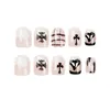 Unghie finte 24 pezzi Press On Nail Black Crooked Heart Drill Art Girl Gothic Short Acrylic Almond