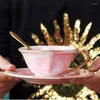 マグヨーロッパブリーフスタイルセラミックピンクグレーオフィスビジネスコーヒーミルクウォータードリンクスプーントレイ付き旅行愛好家カップ